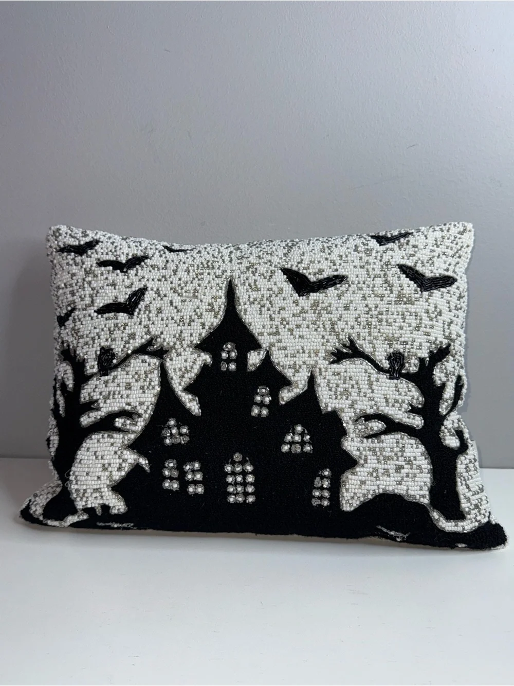 Sweet Street Beaded Haunted House Halloween Decorative Throw Pillow 12” x 16”